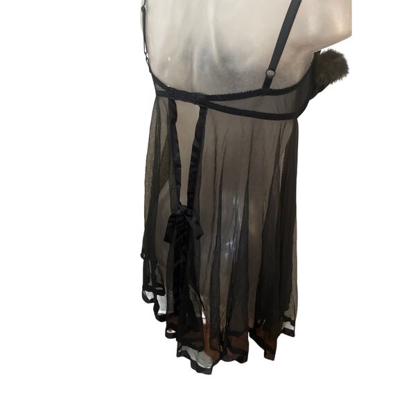 Vintage 1997 VICTORIA’S SECRET Fur Trim Sheer Babydoll Chemise 36C - Picture 6 of 12